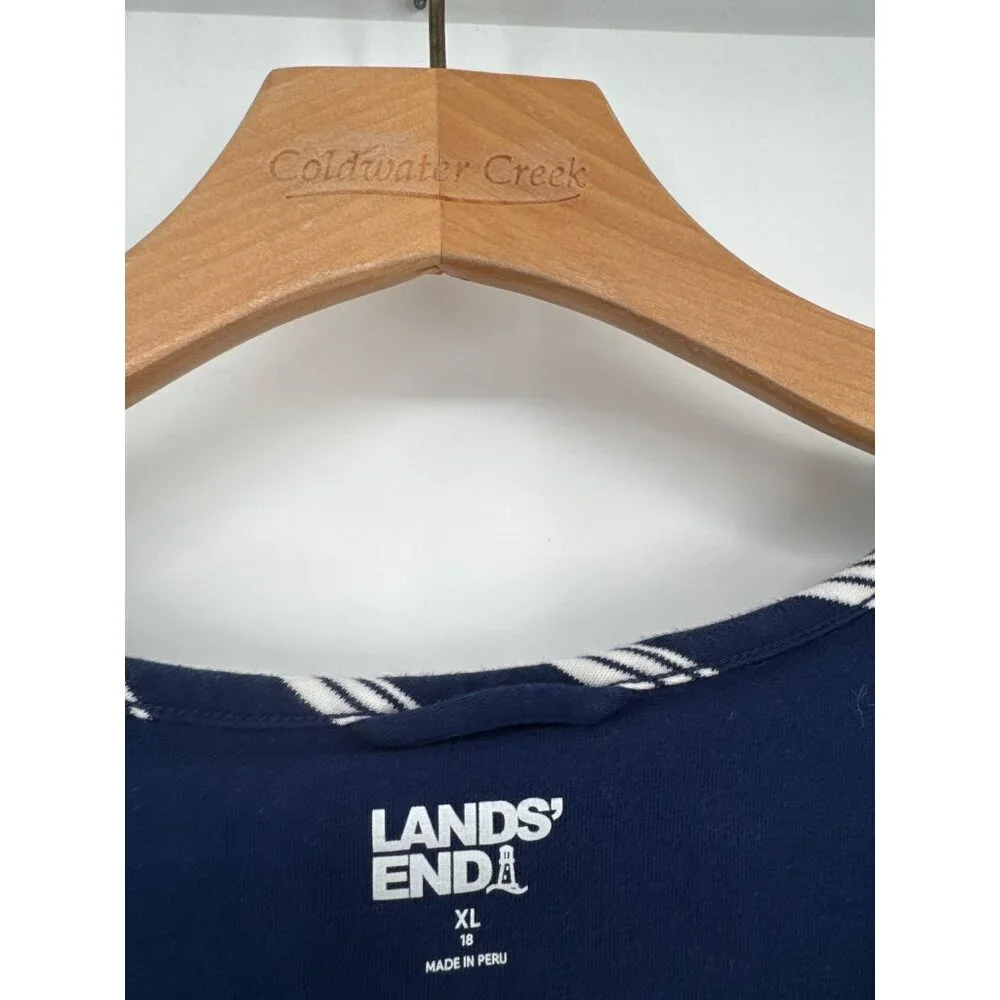 Lands End Womens Sleeveless Striped Dress size XL Blue Cotton knit shelf bra